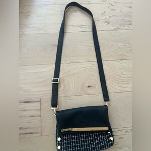 Hammitt Black and Gold Leather and Tweed Crossbody Bag
